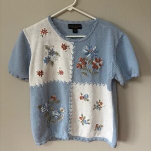 Vintage Colorblock Short Sleeve Sweater Haband Ramie and Cotton